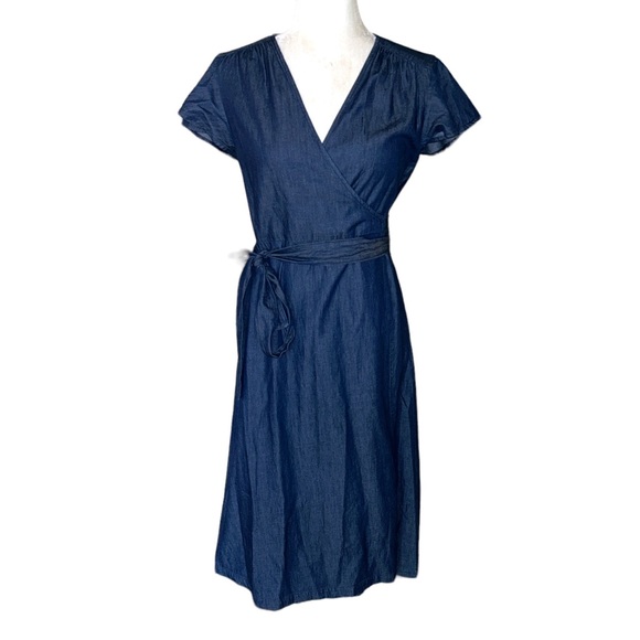 Draper James Dark Chambray Wrap Midi Dress - 6 - Picture 3 of 13